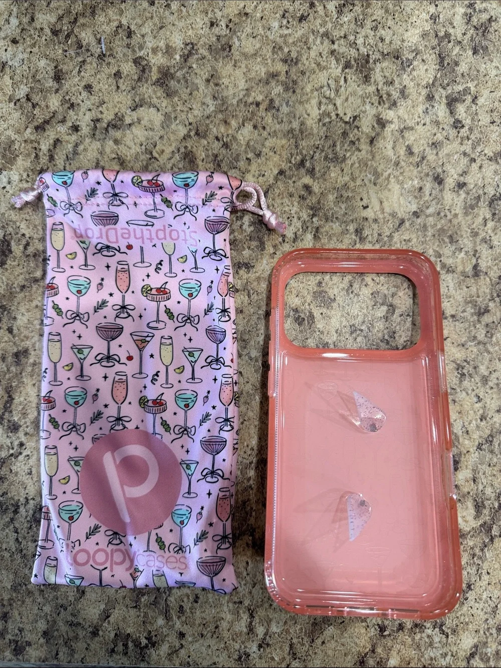 Loopy Case Pink Cocktail Glasses Pattern Phone Case with Matching Pouch- 17 pro
